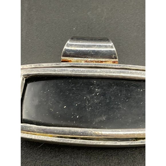 Rectangular Silvertone Black Resin Pendant Length 2.25 Inches - Picture 7 of 8